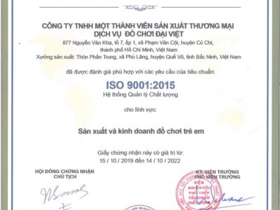 Thương hiệu Đồ chơi Đại Việt được chứng nhận bởi viện kiểm định chất lượng ISO 9001