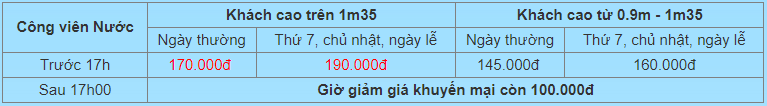 Giá vé trọn gói công viên nước Hồ Tây